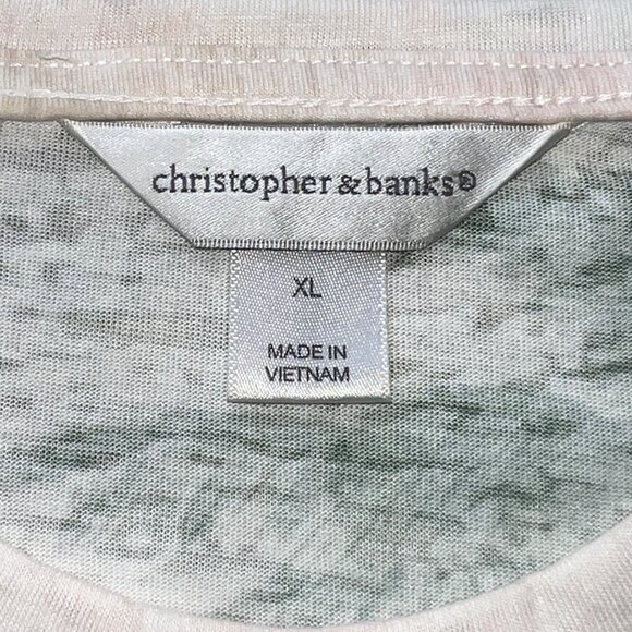 Christopher & Banks Womens XL Palm Tree Print T-Shirt Green & Cream - Picture 5 of 7